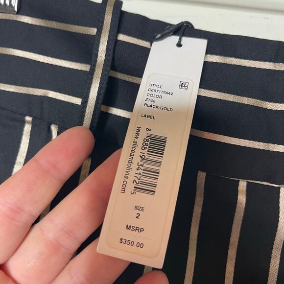New Alice + Olivia black gold stripe mid rise ankle zip pants sz 2 - Picture 6 of 10